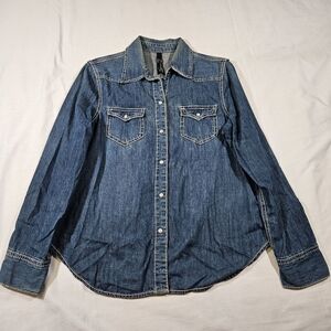 Seven7 Women's Denim Pearl Snap Western Shirt Long Sleeve Large Cowgirl